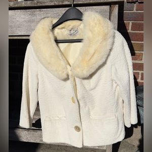 50s Vintage Luxury Jacket Coat Small Fur Velvet Cream Wedding